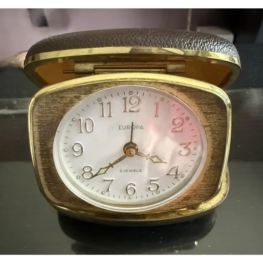 Vintage 1960s Europa Germany 2 Jewels Alarm Clock Bell Wind-Up Working Portable